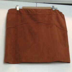 Express Cognac Brown Faux Suede Mini Skirt Elastic Waist Washable Sz L